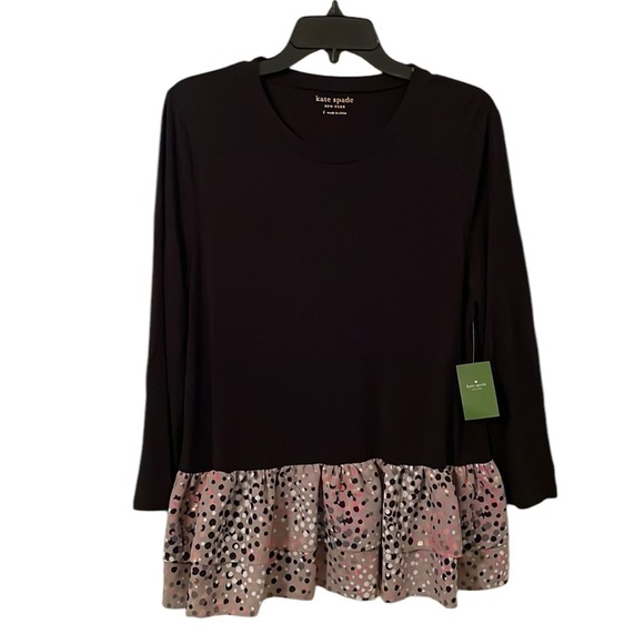 kate spade Tops - KATE SPADE | Women’s Black Multicolor Polkadot Soiree Mixed Media Top Size L